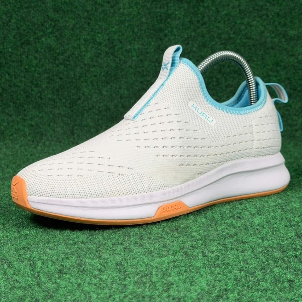 Kuru Atom Womens 8.5 White Blue Slip On Walking Shoes Comfort Sneakers 20850785